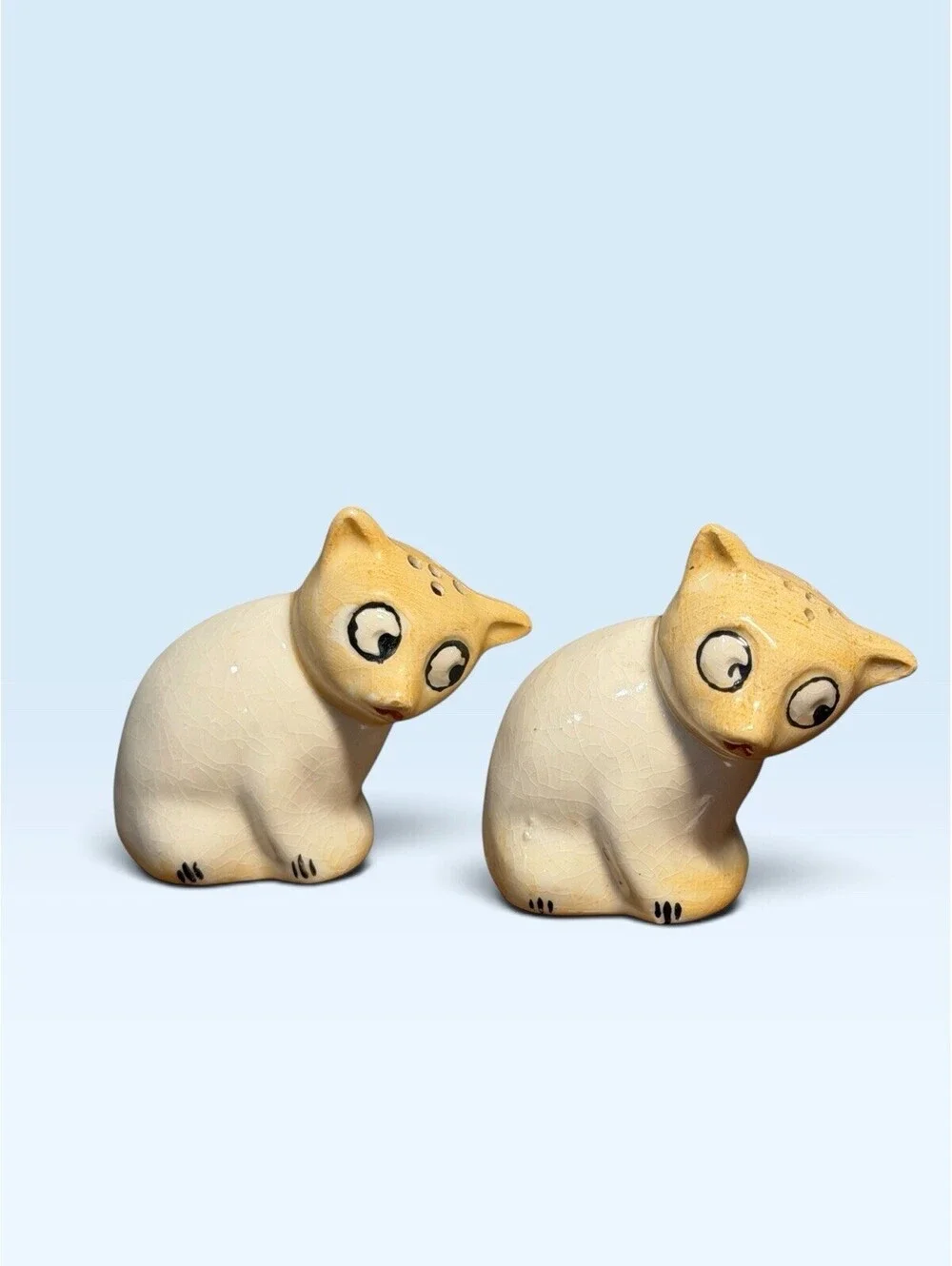 Vintage MCM Occupied Japan Wide Eye Cat Salt Pepper Shakers Pair Kittens Trinket